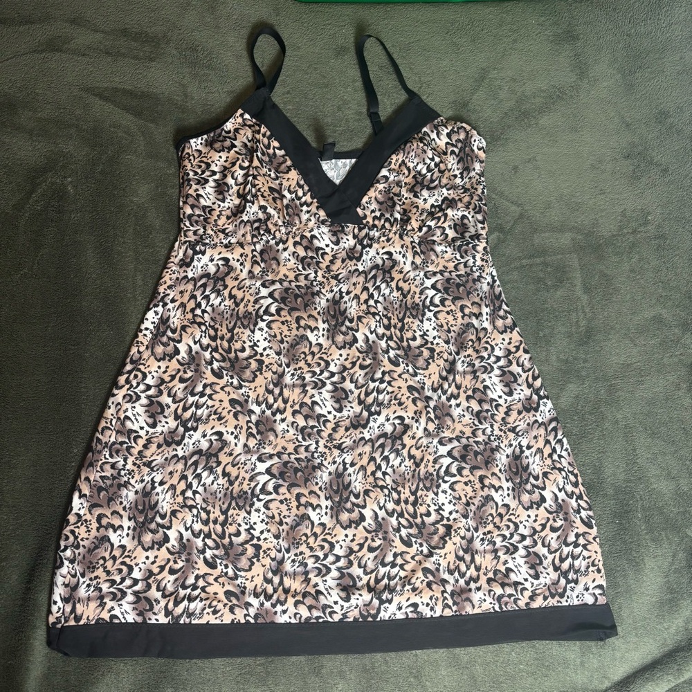 Marilyn Monroe Intimates Black Brown Patterned baby doll slip nightgown